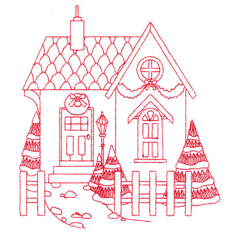 Christmas Village Scenes - Cozy Home (Redwork)