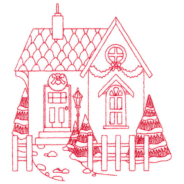 Christmas Village Scenes - Cozy Home (Redwork)