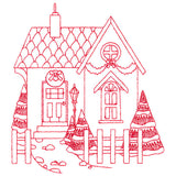 Christmas Village Scenes - Cozy Home (Redwork)