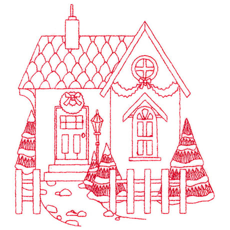 Christmas Village Scenes - Cozy Home (Redwork)