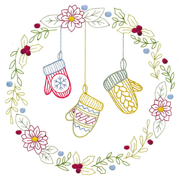 Christmas Botanicals Wreath with Mittens