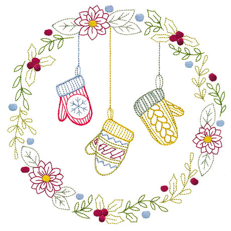 Christmas Botanicals Wreath with Mittens