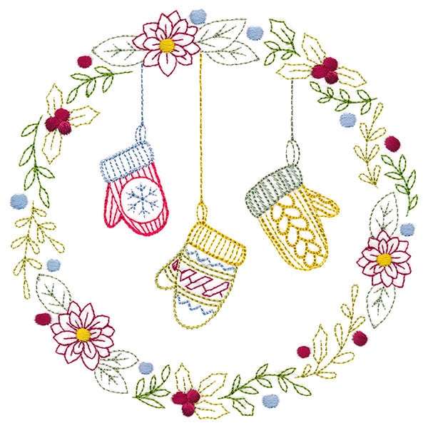 Christmas Botanicals Wreath with Mittens