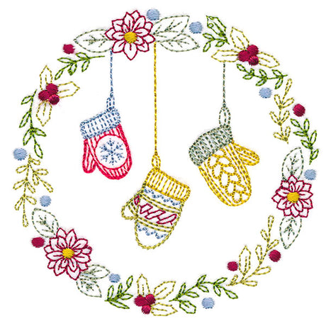 Christmas Botanicals Wreath with Mittens