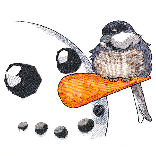 Sweet Peeking Snowman with Chickadee