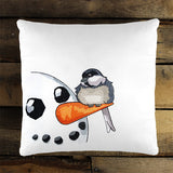 Sweet Peeking Snowman with Chickadee