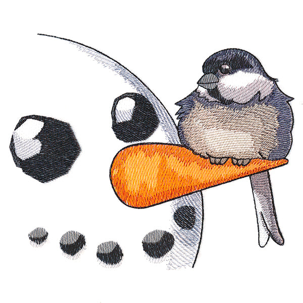 Sweet Peeking Snowman with Chickadee