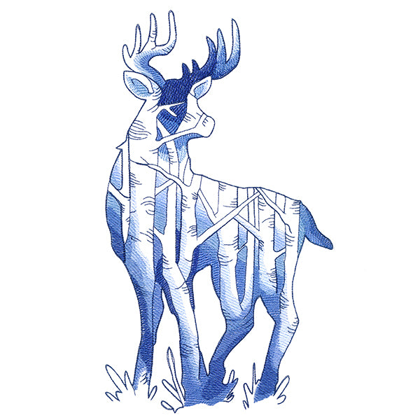 Birch Forest Deer Scene