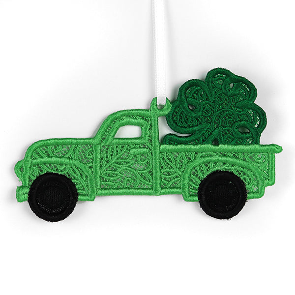 Lucky Shamrock Retro Truck Ornament (Lace)