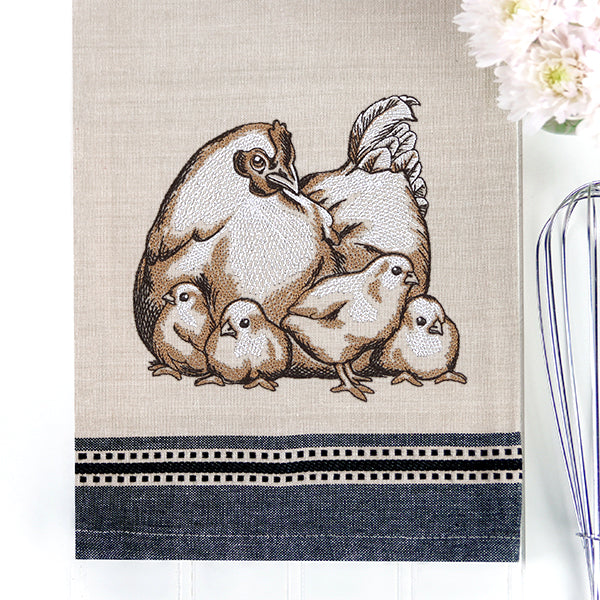 Mother Hen and Chicks Etching