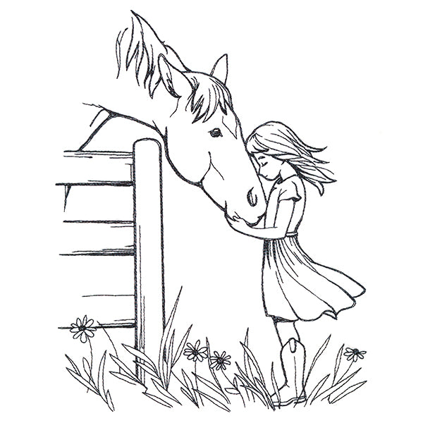 Farm Horse and Girl Friendship Scene