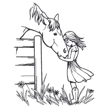 Farm Horse and Girl Friendship Scene