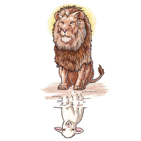 Majestic Lion and Lamb Reflection