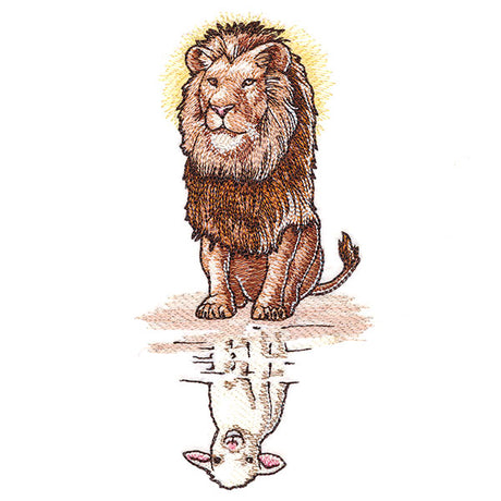 Majestic Lion and Lamb Reflection