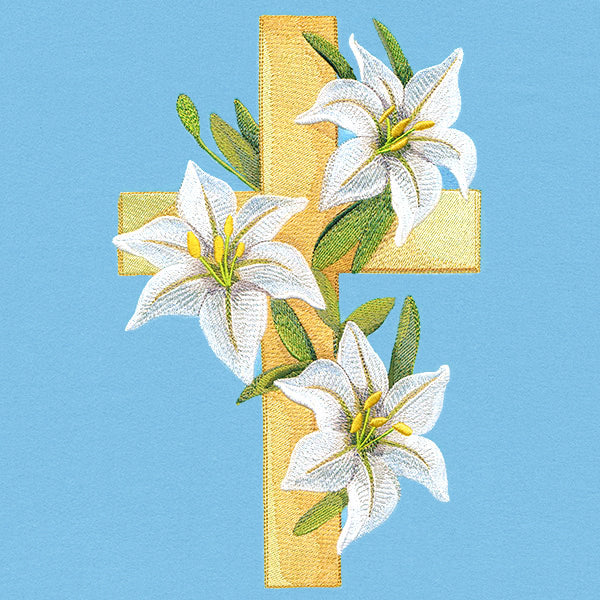 Elegant Lilies and Cross