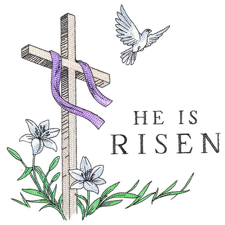Elegant He is Risen Cross with Dove