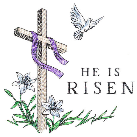 Elegant He is Risen Cross with Dove