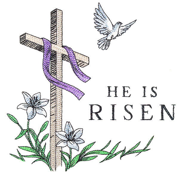 Elegant He is Risen Cross with Dove