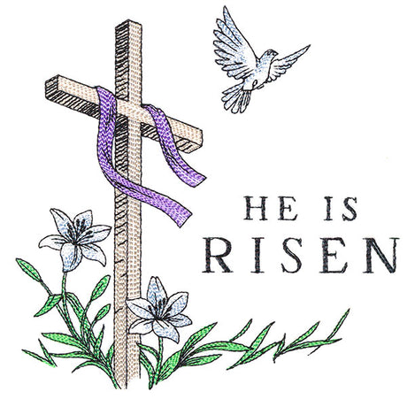 Elegant He is Risen Cross with Dove