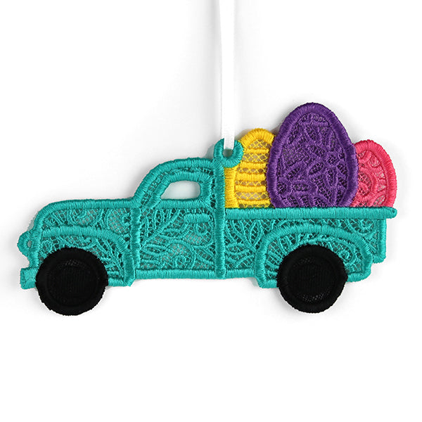 Happy Easter Eggs Retro Truck Ornament (Lace)
