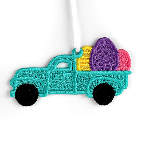 Happy Easter Eggs Retro Truck Ornament (Lace)