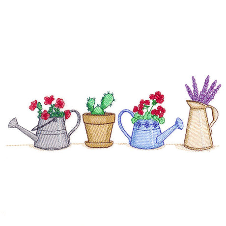 Garden Flowers Watering Can Border