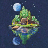 Moonlit Lakeside Spring Cabin Scene