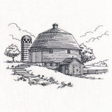 Idyllic Round Barn Etching