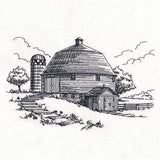Idyllic Round Barn Etching