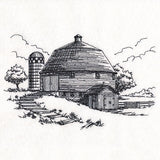 Idyllic Round Barn Etching