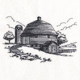 Idyllic Round Barn Etching
