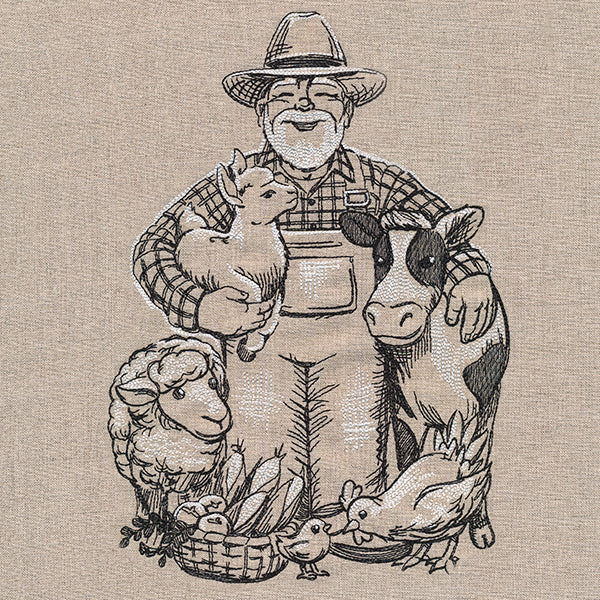 Farmer and Barnyard Friends Etching