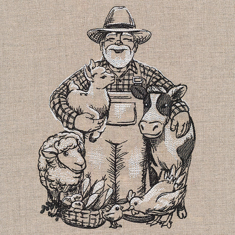 Farmer and Barnyard Friends Etching
