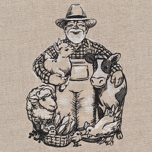 Farmer and Barnyard Friends Etching