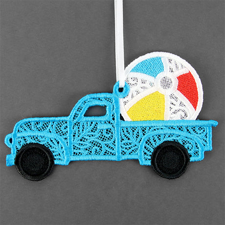 Day at the Beach Retro Truck Ornament (Lace)