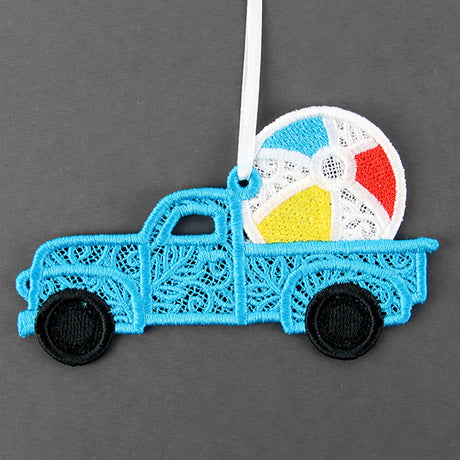 Day at the Beach Retro Truck Ornament (Lace)
