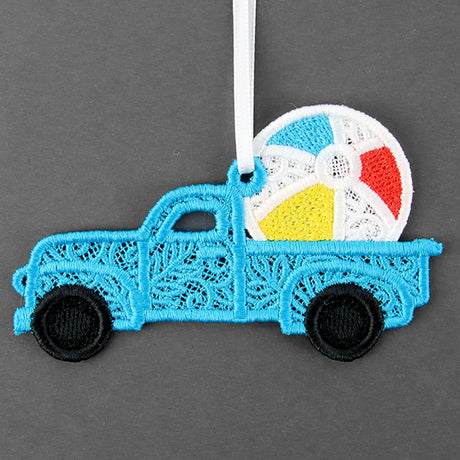 Day at the Beach Retro Truck Ornament (Lace)