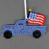 American Flag Retro Truck Ornament (Lace)