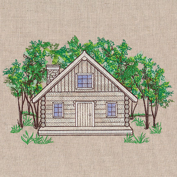 Idyllic Cabin in the Forest Scene
