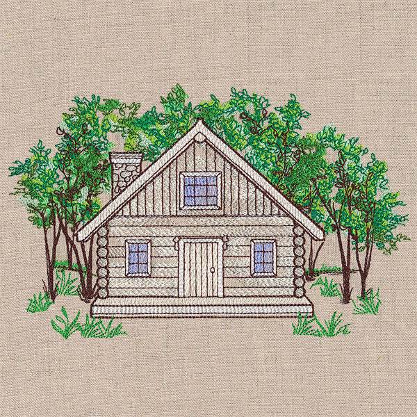 Idyllic Cabin in the Forest Scene