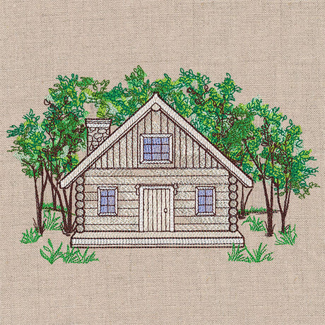 Idyllic Cabin in the Forest Scene