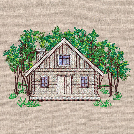 Idyllic Cabin in the Forest Scene