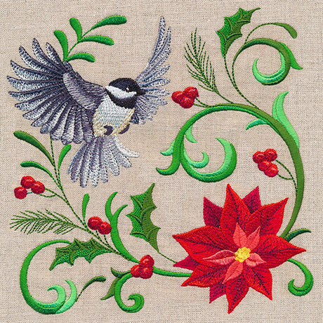 Chickadee and Poinsettia Feature