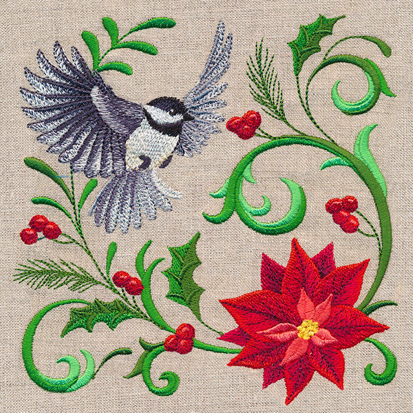 Chickadee and Poinsettia Feature