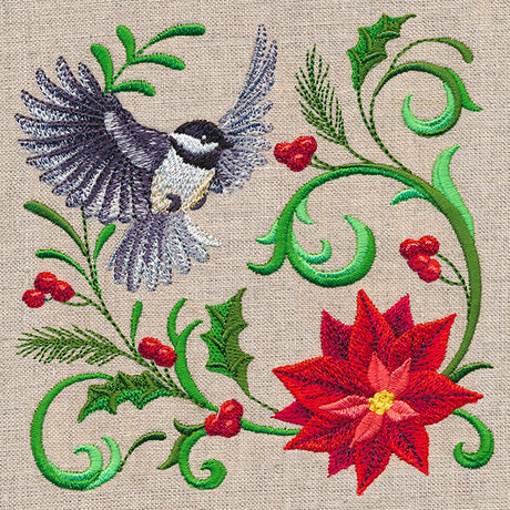 Chickadee and Poinsettia Feature
