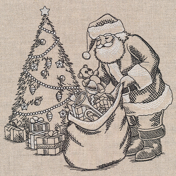 Santa Bringing Gifts Etching