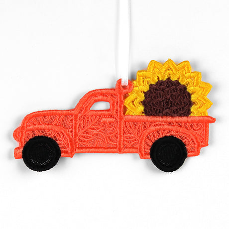 Autumn Sunflower Retro Truck Ornament (Lace)