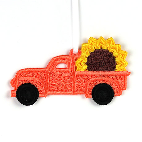 Autumn Sunflower Retro Truck Ornament (Lace)