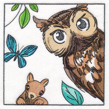 Woodland Animal Friends Window Scene - Owl & Squirrel