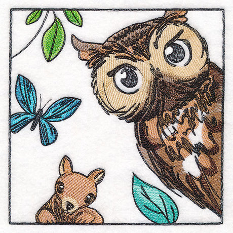 Woodland Animal Friends Window Scene - Owl & Squirrel